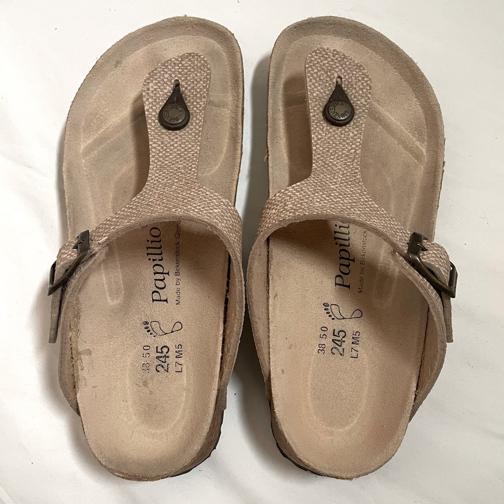 Birkenstock Papillio Gizeh textured linen thong sandals size 38/7